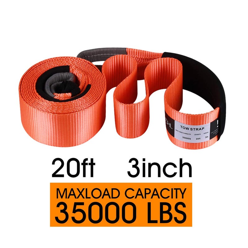 JCHL Recovery Tow Strap Heavy Duty Polyester Recovery Strap 3" x20ft 35000LBS (18TON) Rated Capacity Off Road Towing Rope, Reinforced Loops, Protective Sleeves, Storage Bag Emergency Towing Rope - Image 2